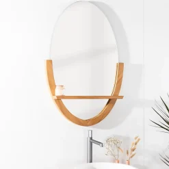 Miroir Anita de salle de bain ovale en teck massif