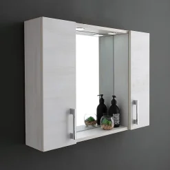 Miroir Avec Deux Étagères En Chêne Blanc Effet Bois
