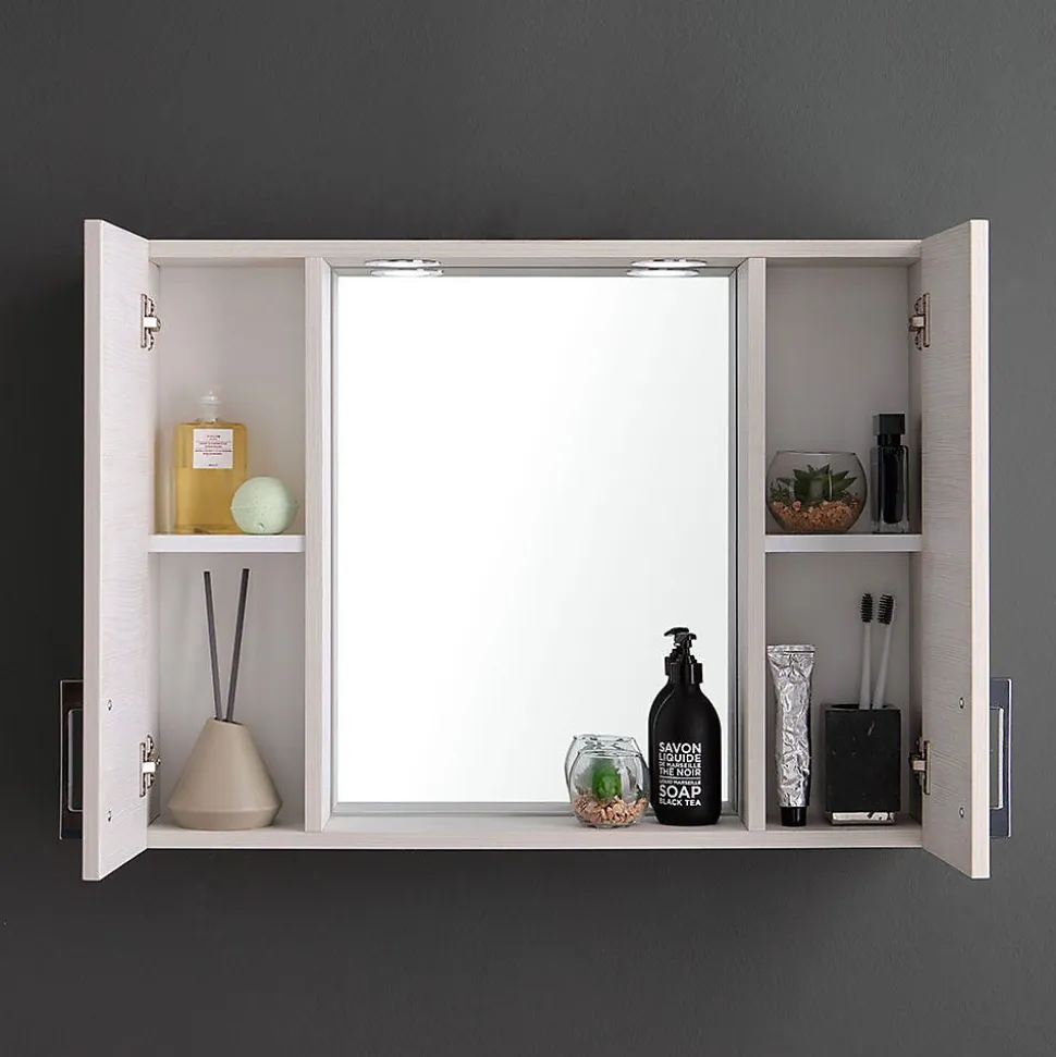 Miroir Avec Deux Étagères En Chêne Blanc Effet Bois