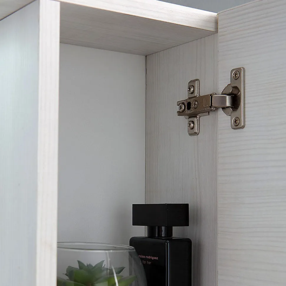 Miroir Avec Deux Étagères En Chêne Blanc Effet Bois