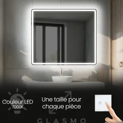 Miroir avec LED Illumination Salle de Bain - Naomi, 100x80 cm, Miroir Mural Avec Éclairage, Blanc Froid 7000K