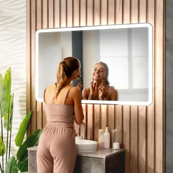 Miroir avec LED Illumination Salle de Bain - Naomi, 100x80 cm, Miroir Mural Avec Éclairage, Blanc Froid 7000K