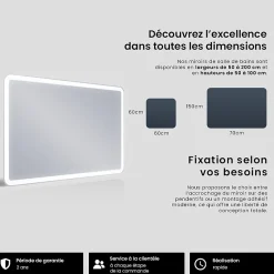 Miroir avec LED Illumination Salle de Bain - Naomi, 100x80 cm, Miroir Mural Avec Éclairage, Blanc Froid 7000K