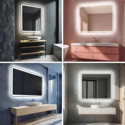 Miroir avec LED Illumination Salle de Bain - Naomi, 100x80 cm, Miroir Mural Avec Éclairage, Blanc Froid 7000K
