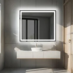 Miroir avec LED Illumination Salle de Bain - Bella, 70x70 cm, Miroir Mural Avec Éclairage, Blanc Froid 7000K