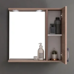 Miroir Avec Rangement Latéral Droit En Chêne Fumé Effet Bois