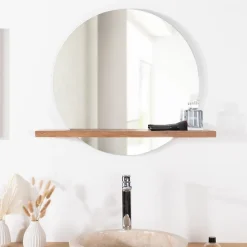 Miroir Bologne de salle de bain rond en teck massif