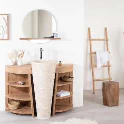 Miroir Bologne de salle de bain rond en teck massif