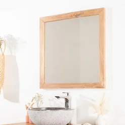 Miroir carré en teck massif 70 cm