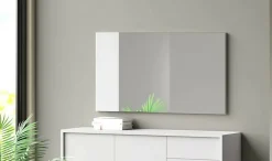Miroir Coriando, Miroir d'entrée décoratif, Article d'ameublement mural avec profil latéral, 110x3h60 cm, Blanc