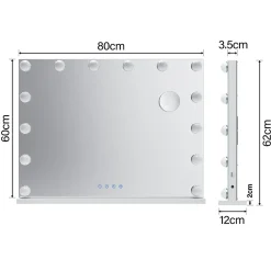 Miroir de Maquillage Éclairage LED Sirhona 80x60x10 cm + Bluetooth + Loupe 10X + Port USB + Température à Tricolore