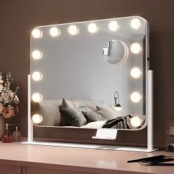 Miroir de Maquillage Éclairage LED Sirhona 50x47x9cm cm + Support de Téléphone + Loupe 10x + Port USB + Température Tricolore