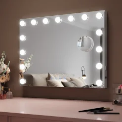 Miroir de Maquillage Éclairage LED Sirhona 58x46x10 cm + Bluetooth + Loupe 10X + Port USB + Température à Tricolore