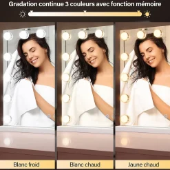 Miroir de Maquillage Éclairage LED Sirhona 58x46x10 cm + Bluetooth + Loupe 10X + Port USB + Température à Tricolore