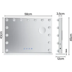 Miroir de Maquillage Éclairage LED Sirhona 58x46x10 cm + Bluetooth + Loupe 10X + Port USB + Température à Tricolore