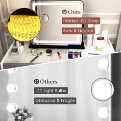 Miroir de Maquillage LED avec Couleur et Luminosité Réglables Miroir de Détail 5X écran Tactile Inclus