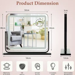 Miroir de Maquillage LED avec Couleur et Luminosité Réglables Miroir de Détail 5X écran Tactile Inclus