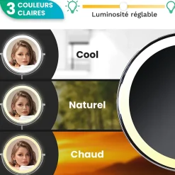 Miroir De Maquillage Lumineux LED Rechargeable Chrome, grossissement 1-10x