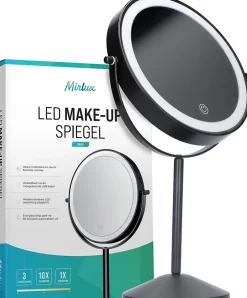 Miroir De Maquillage Lumineux LED Rechargeable Noir, Grossissement 1-10x