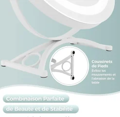 Miroir de Maquillage Pivotant 3 Couleurs et Luminosité Réglables Contrôle Tactile
