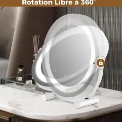Miroir de Maquillage Pivotant 3 Couleurs et Luminosité Réglables Contrôle Tactile