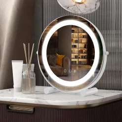 Miroir de Maquillage Pivotant 3 Couleurs et Luminosité Réglables Contrôle Tactile