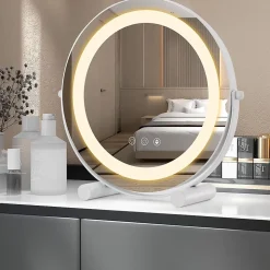 Miroir de Maquillage Pivotant 3 Couleurs et Luminosité Réglables Contrôle Tactile