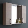 Miroir De Rangement Avec Armoires Latérales, Étagère Et Spots À Led 77Cm Chêne Fumé