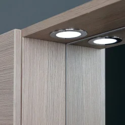 Miroir De Rangement Avec Armoires Latérales, Étagère Et Spots À Led 77Cm Chêne Fumé