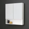 Miroir De Rangement Blanc À Deux Portes Avec Compartiment Inférieur Ouvert