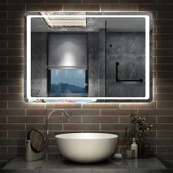 Miroir de salle de bain à LED, dimmable et mémoire, 140x80cm miroir lumineux anti-buée, AICA SANITAIRE