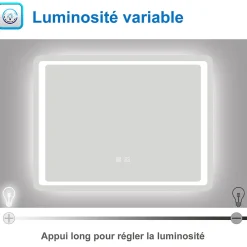 Miroir de salle de bain à LED, dimmable et mémoire, 120x70cm miroir lumineux anti-buée, AICA SANITAIRE