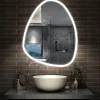 Miroir de salle de bain asymétrique 100x80cm led Teardrop Mirror 3 Colours Dimmable + Anti-buée + Mémoire, AICA SANITAIRE