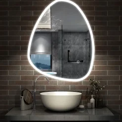 Miroir de salle de bain asymétrique 100x80cm led Teardrop Mirror 3 Colours Dimmable + Anti-buée + Mémoire, AICA SANITAIRE