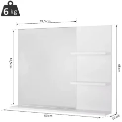 Miroir de salle de bain avec étagères - 2 étagères latérales + grande étagère inférieure - kit installation fourni - MDF blanc