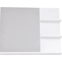 Miroir de salle de bain avec étagères - 2 étagères latérales + grande étagère inférieure - kit installation fourni - MDF blanc