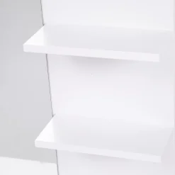 Miroir de salle de bain avec étagères - 2 étagères latérales + grande étagère inférieure - kit installation fourni - MDF blanc
