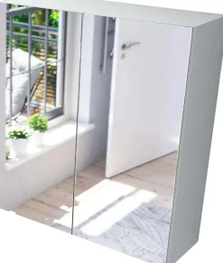 Miroir de salle de bain avec rangements 2 portes en blanc brillant, 65 x 60 x 21 cm