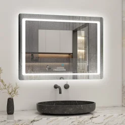Miroir de salle de bain avec éclairage intégré, L.90 x H.65cm Miroir lumineux anti buée, AICA SANITAIRE