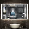 Miroir de salle de bain anti-buée avec horloge, blanc froid chaud neutre tactile mural miroir 120x70cm, AICA SANITAIRE