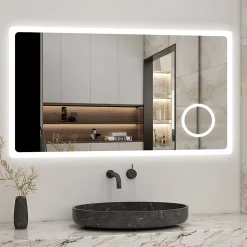 Miroir de salle de bain anti-buée avec horloge, blanc froid chaud neutre tactile mural miroir 160x80cm, AICA SANITAIRE