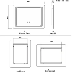 Miroir de salle de bain avec éclairage intégré, L.120 x H.70 cm Miroir lumineux anti buée, AICA SANITAIRE