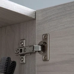 Miroir De Salle De Bain Avec 2 Étagères Latérales En Chêne Gris.