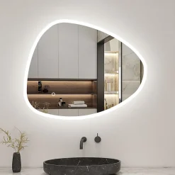 Miroir de salle de bain asymétrique 100x80cm led Teardrop Mirror 3 Colours Dimmable + Anti-buée + Mémoire, AICA SANITAIRE