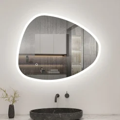 Miroir de salle de bain asymétrique 100x80cm led Teardrop Mirror 3 Colours Dimmable + Anti-buée + Mémoire, AICA SANITAIRE