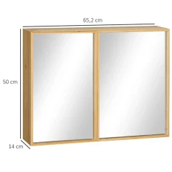 Miroir de salle de bain avec placard 2 portes - 2 étagères - bois de bambou verni