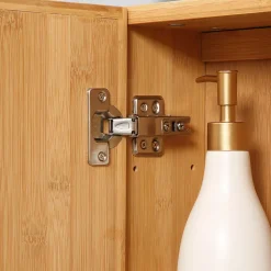Miroir de salle de bain avec placard 2 portes - 2 étagères - bois de bambou verni