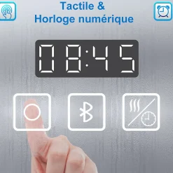Miroir de salle de bain Bluetooth 160x80 cm, tricolore + horloge + mémoire + dimmable + anti-buée, IP44 Miroir LED, AICA SANITAIRE