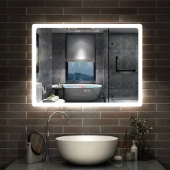 Miroir de salle de bain Bluetooth LED 70x50cm avec tricolore + luminosité réglable + mémoire + anti-buée, IP44, AICA SANITAIRE