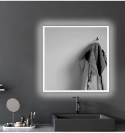 Miroir de salle de bain carré avec lumière LED - lumière blanche froide (5700K) - 60 x 60cm - Modèle Oslo